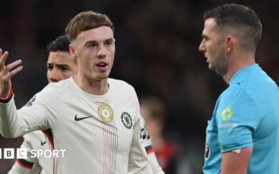 Cole Palmer complaining to the referee during a match against Bournemouth