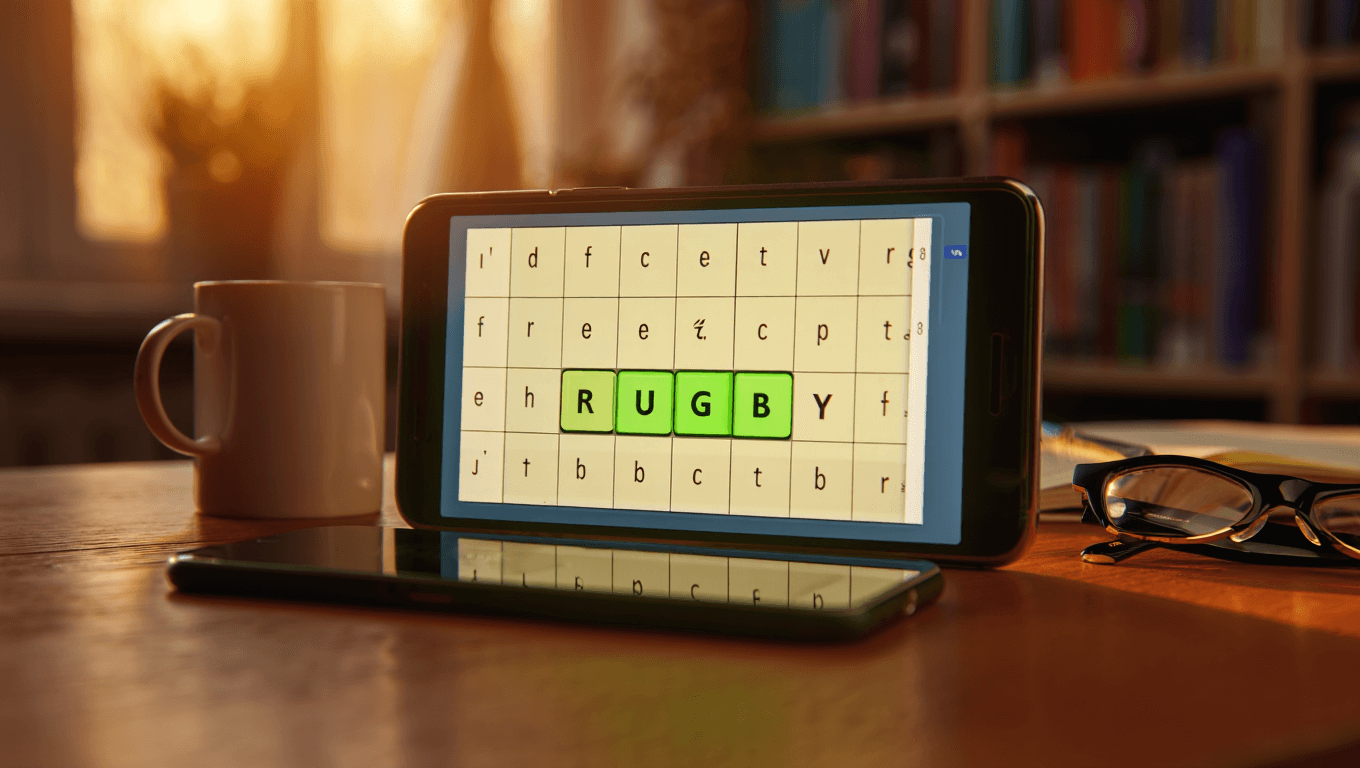 Today's Wordle answer is rugby, sport played with oval ball