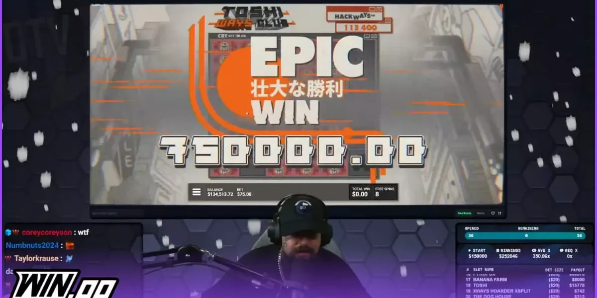 Kick streamer DoddytheViking hits the max win on Toshi Ways Club