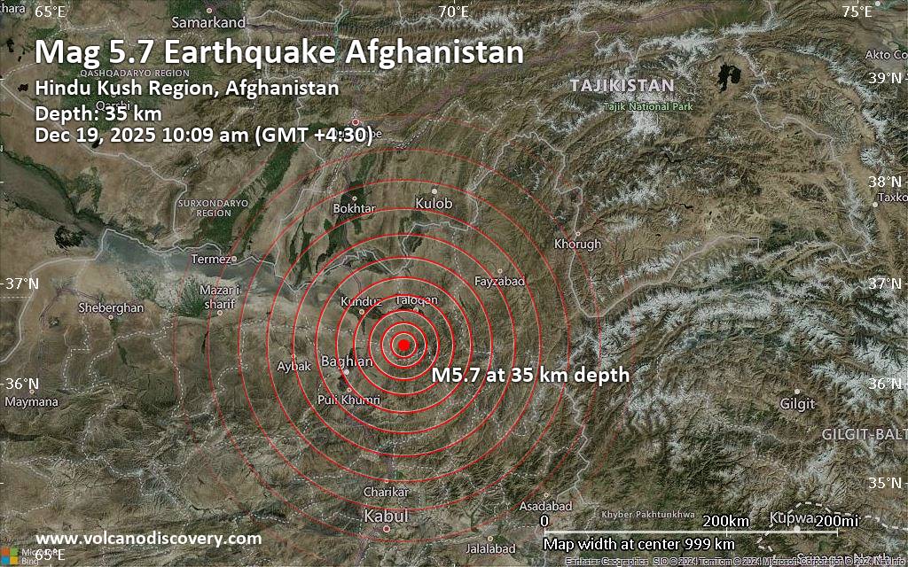Cutremur mag. 5.3 în Baghlan, la 58 km sud-vest de Taloqan, 19 Dec 2025, 10:09 GMT+4:30