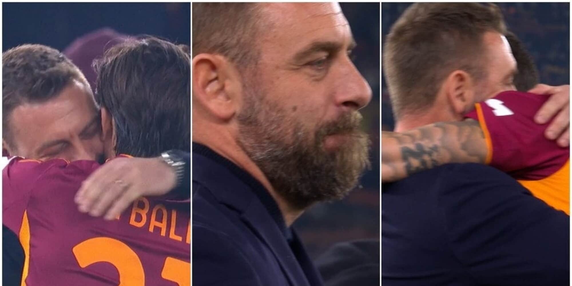 gli abbracci con Dybala e Mancini e l'allenatore vicino alle lacrime