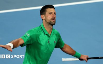 Novak Djokovic reacts during his Australian Open third-round win