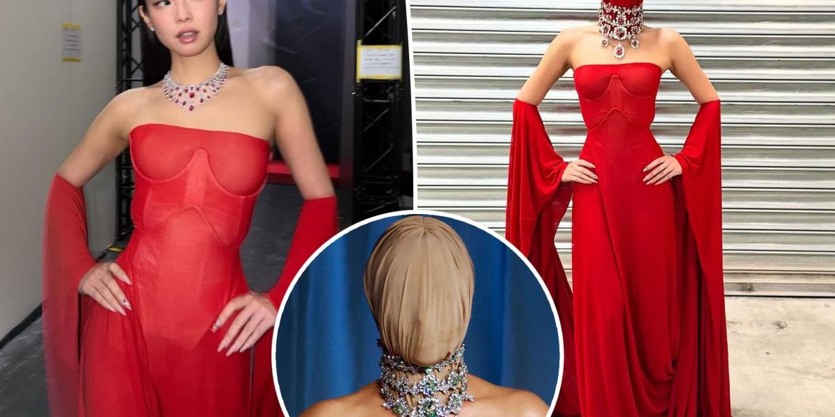 Jennie of Blackpink wears red version of Kim Kardashian's masked Margiela gown