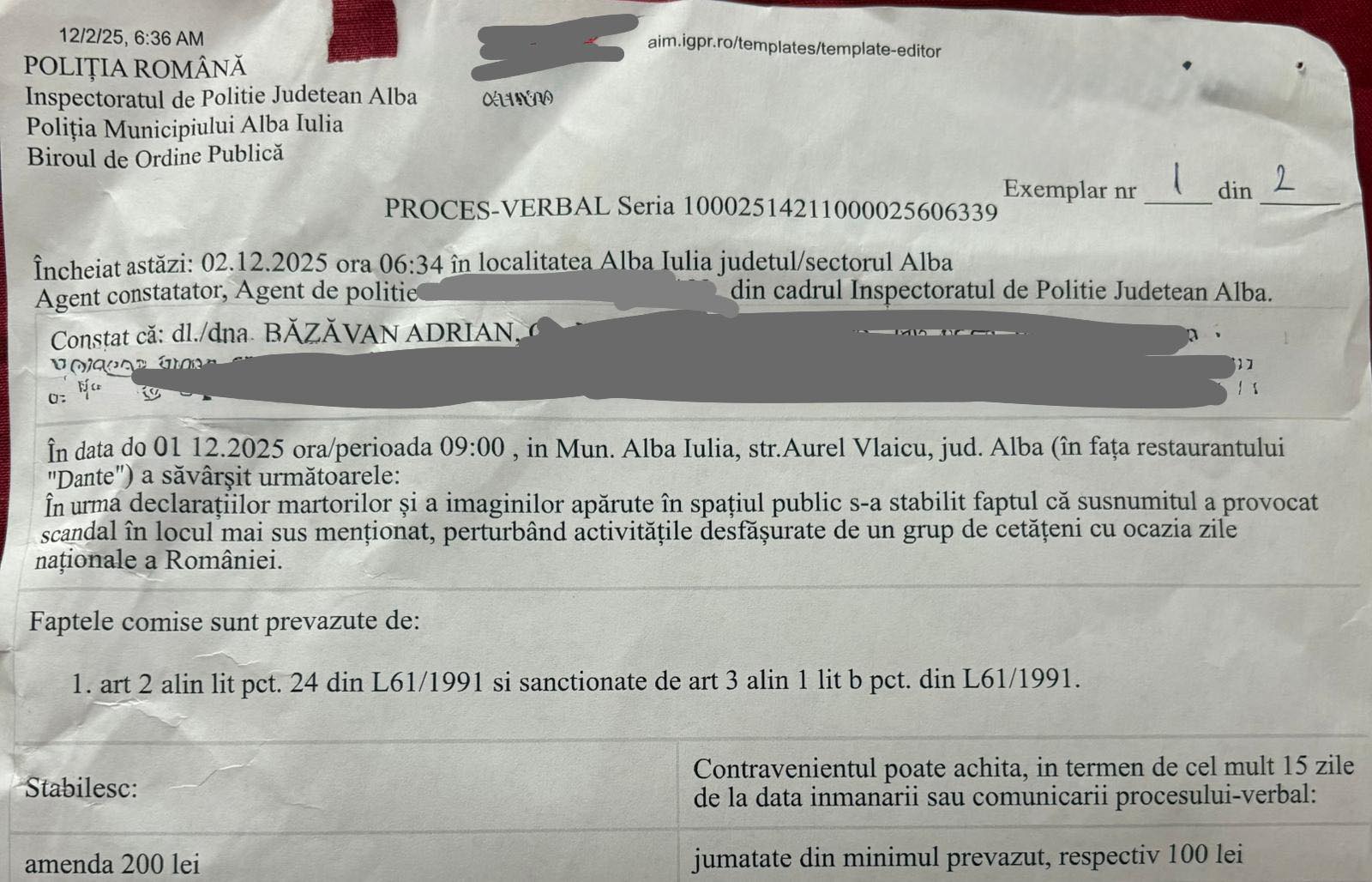 Bărbat amendat pentru proiecția „Marș la Moscova” reacționează
