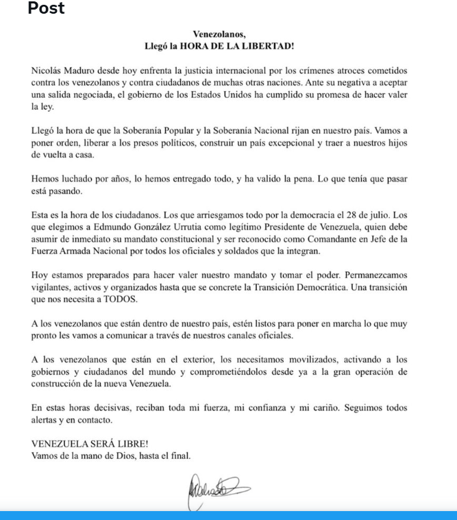 Machado: „A sosit ora libertății”, apel la recunoașterea lui Urrutia ca președinte al Venezuelei