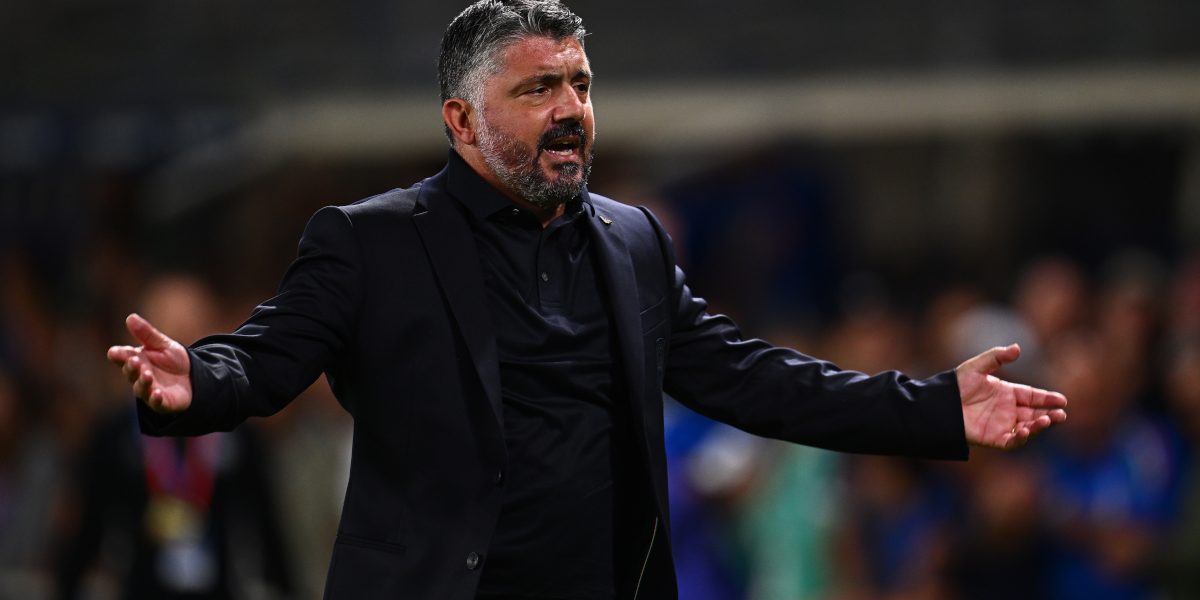 BERGAMO, ITALY - SEPTEMBER 05: Coach Gennaro Gattuso of Italy gesture during the FIFA World Cup 2026 qualifier match between Italy and Estonia at Stadio di Bergamo on September 05, 2025 in Bergamo, Italy. (Photo by Mattia Ozbot/Getty Images)