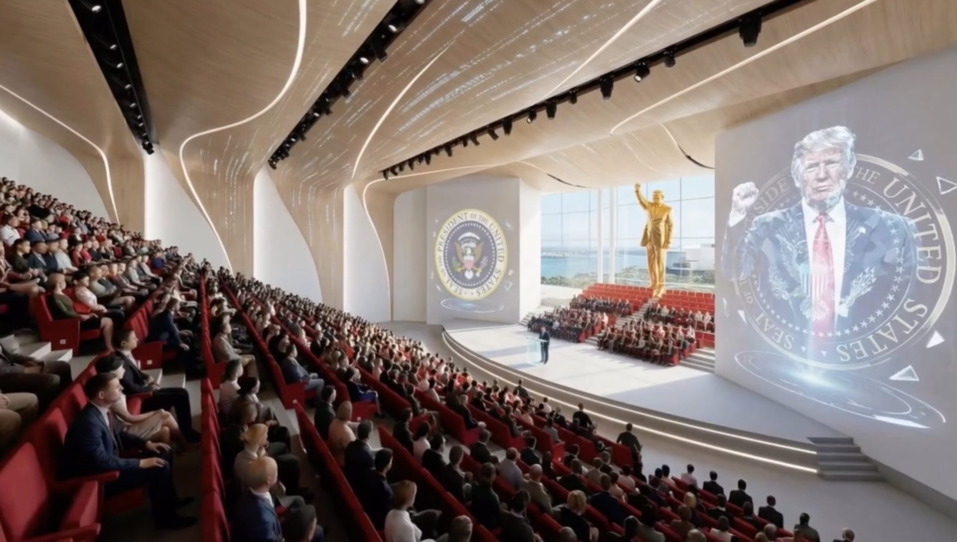 Video: Biblioteca prezidențială Trump va avea turn impunător și statuie aurie