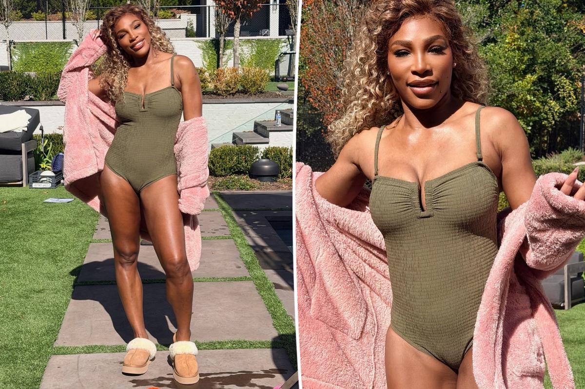 Serena Williams models swimsuit with slippers after weight loss medication backlash