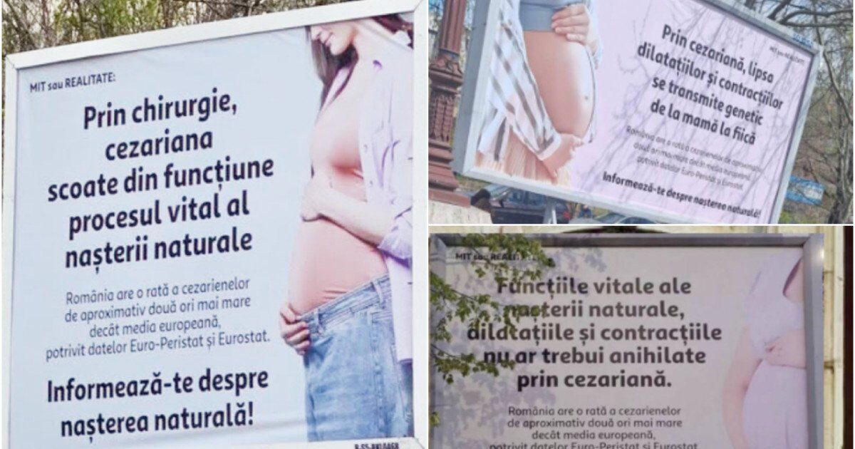 Panouri anti-cezariană în București: USR cere eliminarea. ”E o nebunie!”