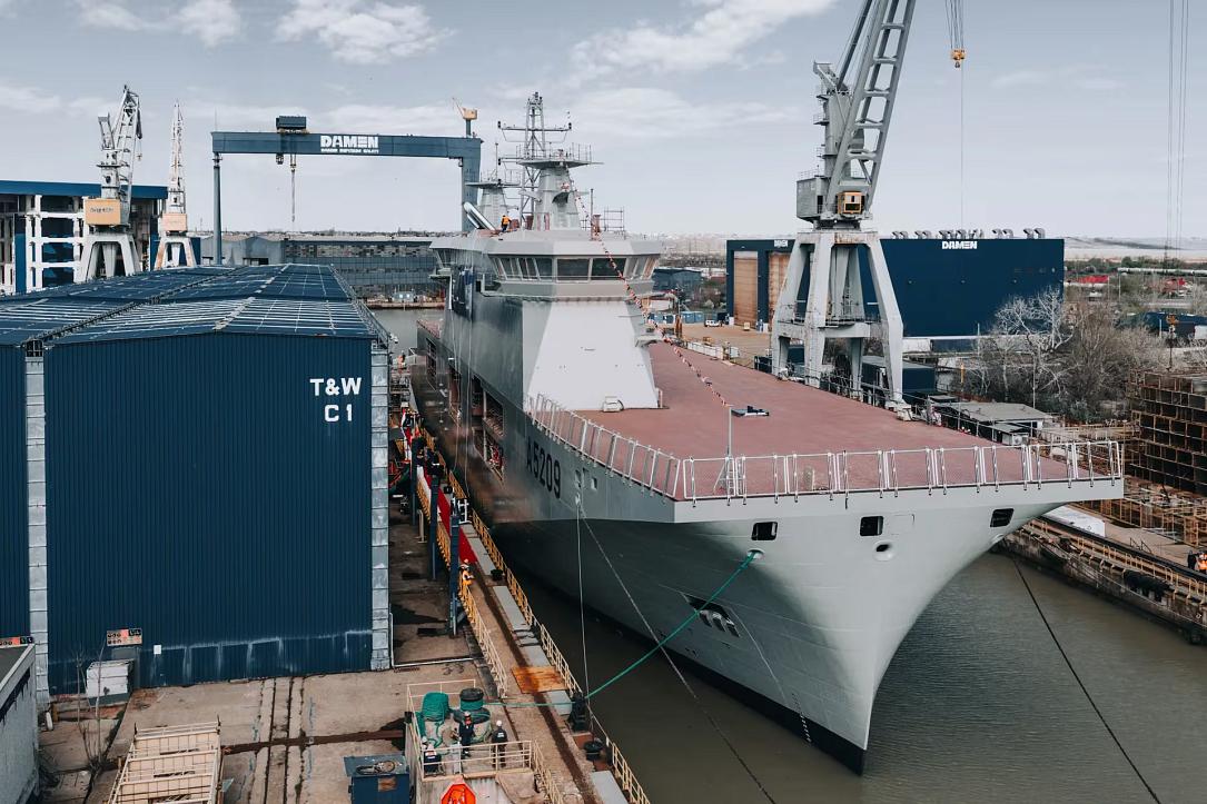 O navă multifuncțională de ultimă generație, construită la Galați, va intra în flota portugheză Șantierul naval DAMEN din Galați a lansat marți, 7 aprilie, o navă multifuncțională impresionantă, destinată Forțelor Navale Portugheze
