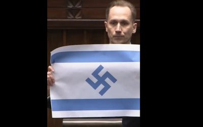 Deputat extremist, șocant: Steag israelian cu svastică în Parlamentul polonez