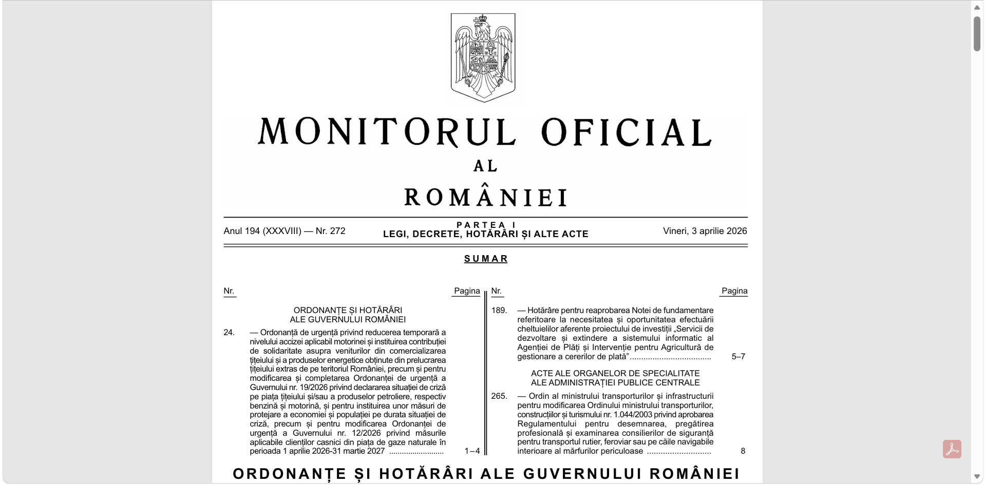 Monitorul Oficial: Scaderea accizei la motorina, din 7 aprilie, și taxa pe petrol
