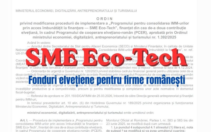 Fonduri elvețiene pentru firmele din România: Schimbări majore la SME Eco-Tech