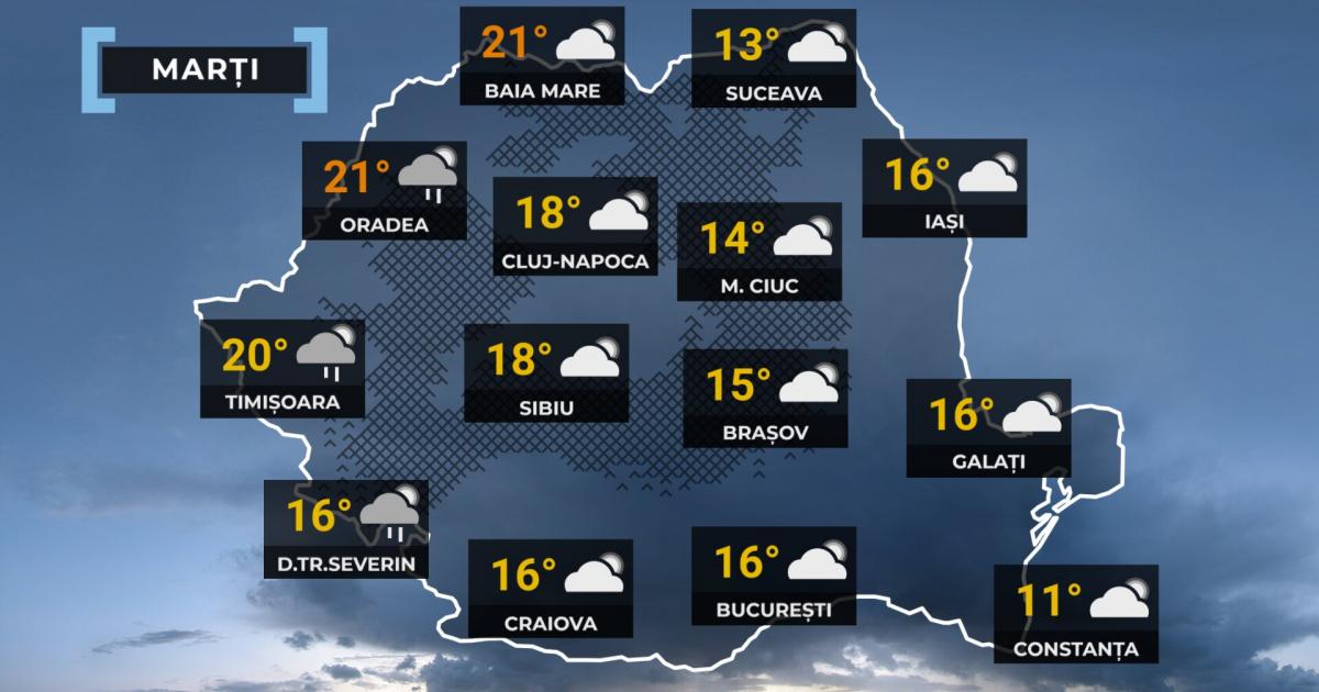 Vremea: Ploi și ninsoare în România. Maxime de 22 de grade