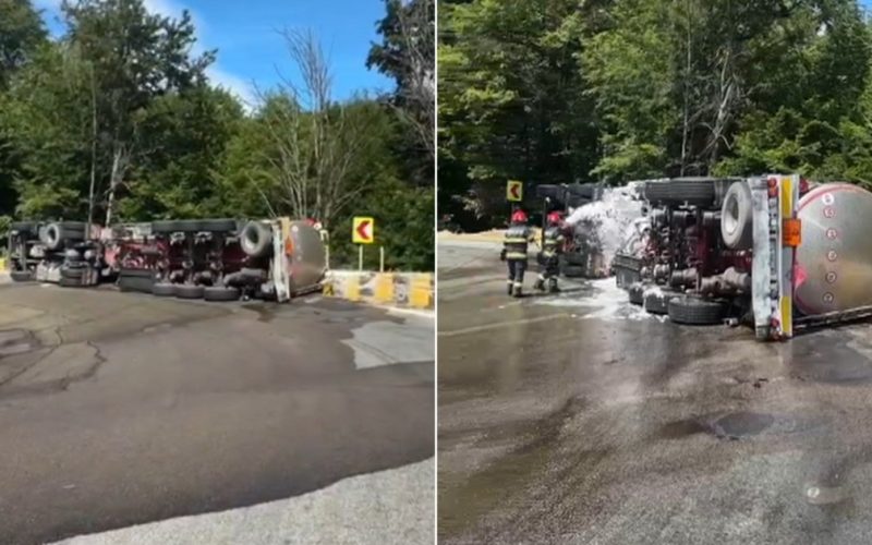 DN7 blocat: Cisternă de 31 tone benzină, răsturnată în Argeș. Șofer rănit
