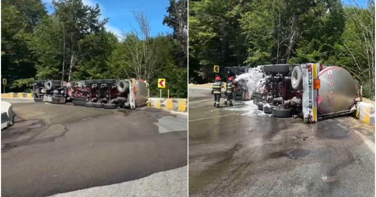 DN7 blocat: Cisternă de 31 tone benzină, răsturnată în Argeș. Șofer rănit