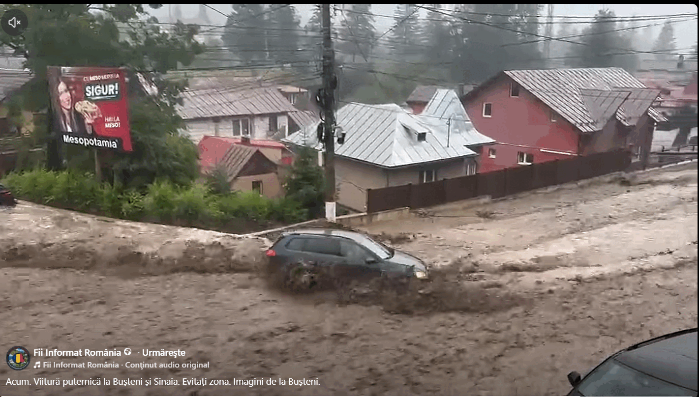 Bușteni: Viitură pe DN1, 30 mașini surprinse, intervenții la 22 gospodării