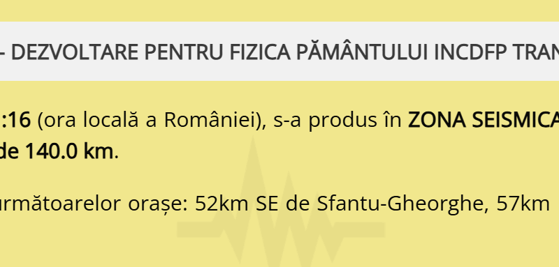 Vrancea, cutremur de 4,5, zguduie zona seismică