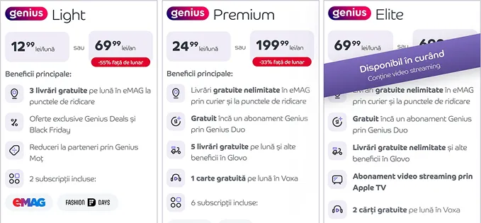 Noile planuri Genius: Abonamentul de top, două servicii streaming